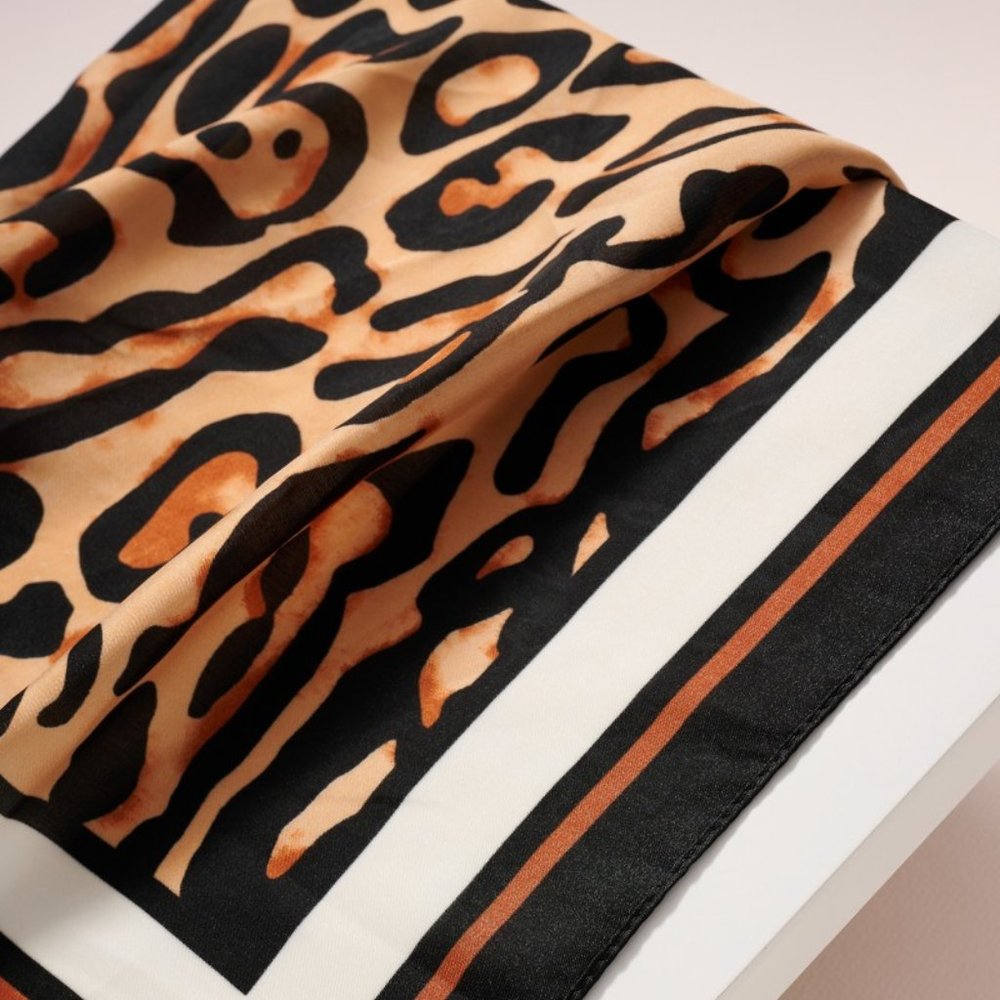 Leopard Print Satin Square Scarf